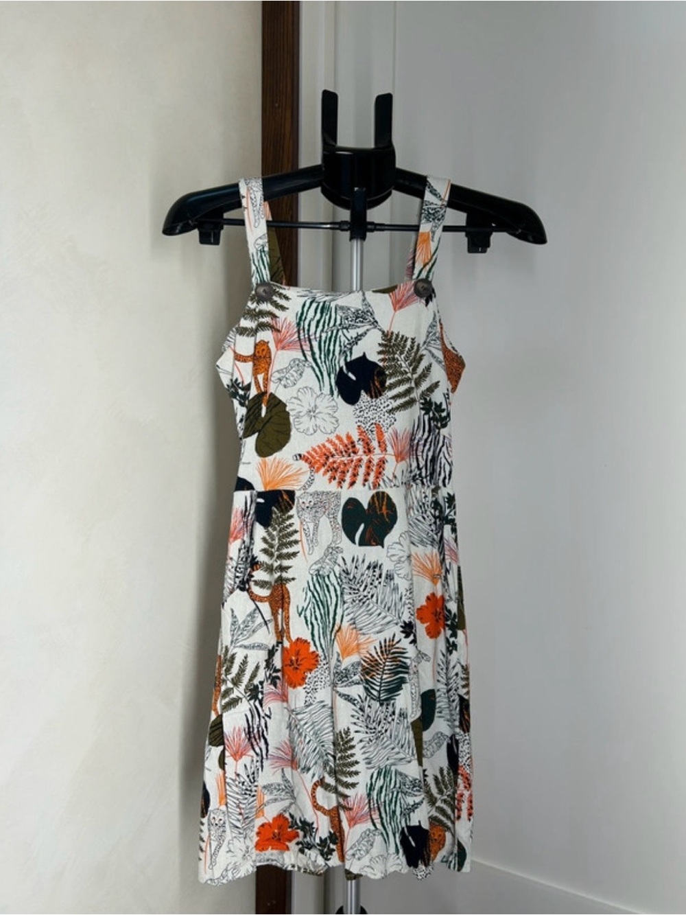 Monteau White Mini Dress with Orange & Green Tropical Print